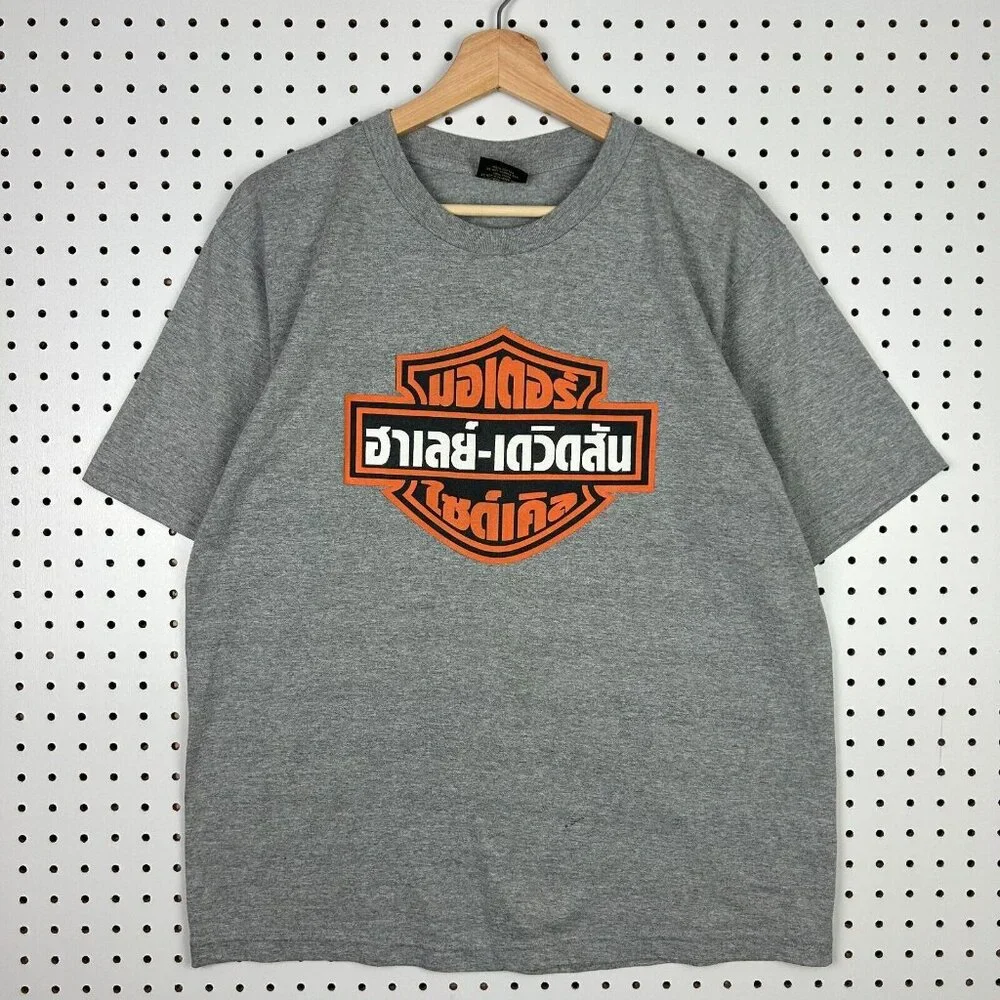 Harley Davidson Motorcycle Biker T‎ Shirt Size Large Thailand Thai Rare Gray